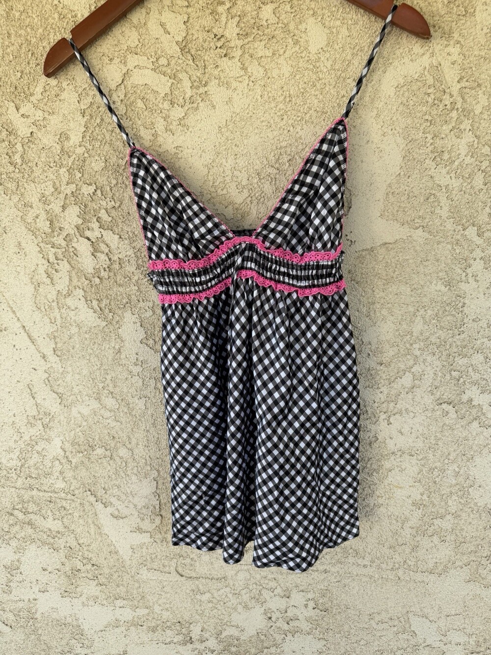 Vintage Victoria’s Secret Black And White Gingham Baby Doll Cami Top. Size M